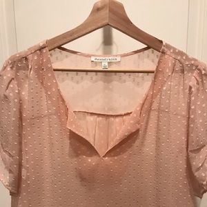 Daniel Rainn Pleated Sleeve Split Neck Blouse